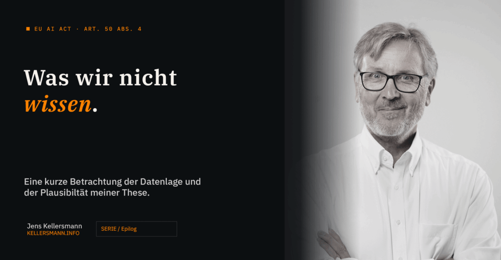 Das Bild zeigt ein Portrait von Jens Kellersmann und den Titel des Epilogs der Serie zu den Deepfakes: Was wir nicht wissen.