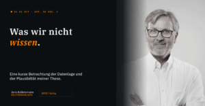 Das Bild zeigt ein Portrait von Jens Kellersmann und den Titel des Epilogs der Serie zu den Deepfakes: Was wir nicht wissen.